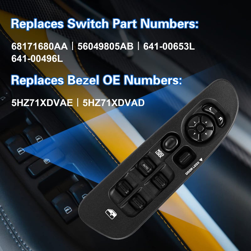 LCWRGS مفتاح نافذة الطاقة LCWRGS مع إطار أسود لسيارات دودج رام 1500 2500 3500 من 2002-2010، داكوتا من 01-2004، دورانجو من 01-2003، سبرينتر من 05-2009، مفتاح رئيسي من جهة السائق، 56049805AB - Image 3